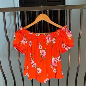 Red floral off the shoulder top